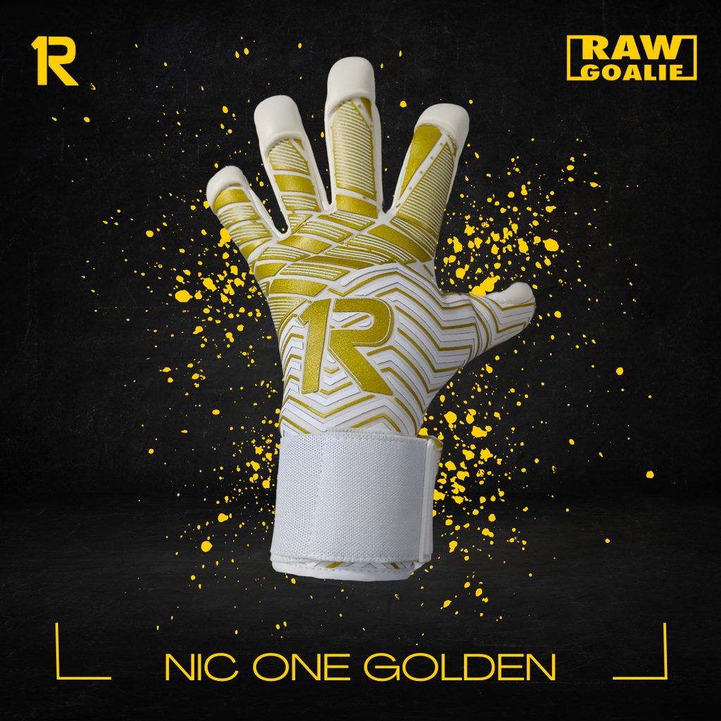NIC ONE Golden 7° Generación | Guantes de arquero profesionales Raw Goalie | Látex Contact alemán 4 mm